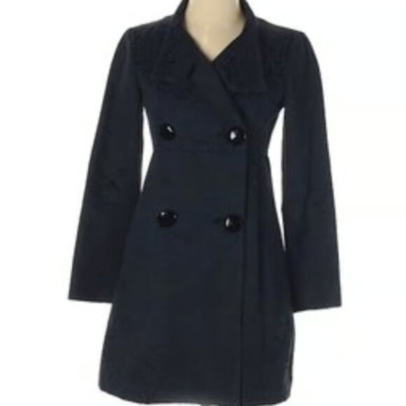Nanette Lepore Double Breasted Brocade Trench Coat Jacket Navy Blue Sz 2 - Picture 3 of 3